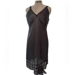 Vintage Sears Black Lace Nylon Slip Dress 38 Midi 70s 80s Whimsigoth Tiered Hem